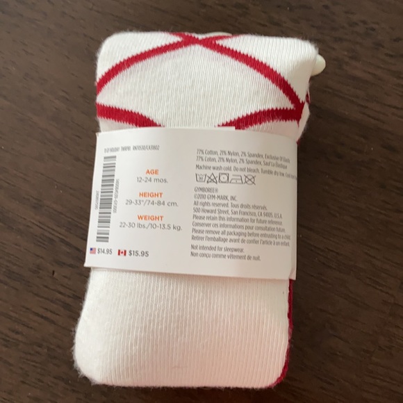 NWT Size 12-24 month Girl’s Gymboree Red/White Holiday Tights - Picture 2 of 3